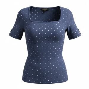 U.S. Polo Assn. Blue Polkadot T-Shirt Short Sleeve Square Neck Womens Size L